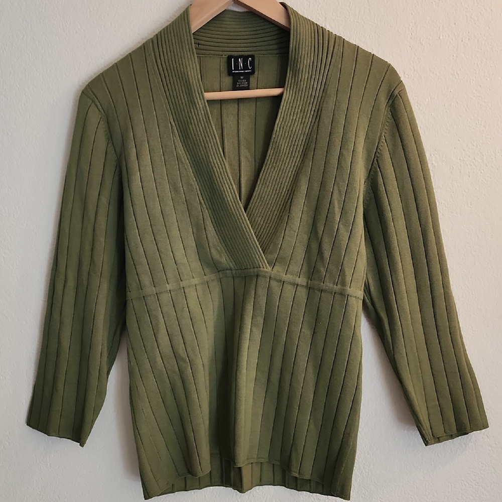 INC International Concepts Women's Olive V-Neck Sweater